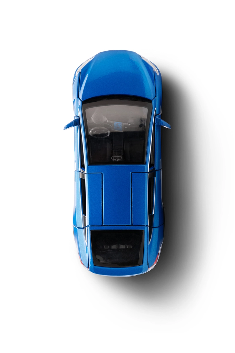 image of the overhead view of a blue car